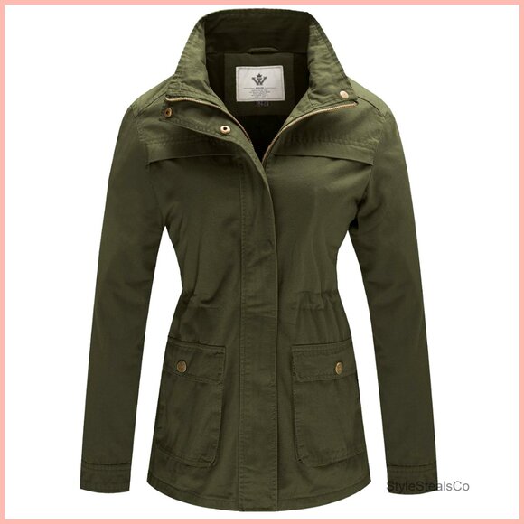 Jackets & Blazers - Women's Cotton Military Utility Jacket Slim Fit Anorak Coat Casual